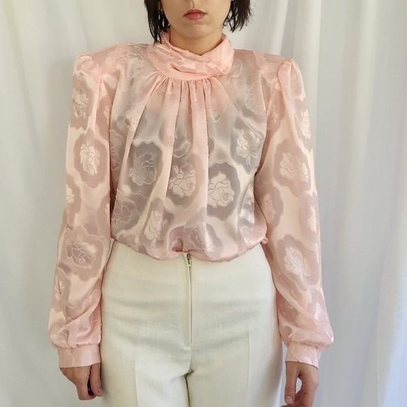 Vintage Tops - 80s Pink Floral Blouse‎